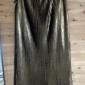 Gold Pleated Midi Skirt Glam